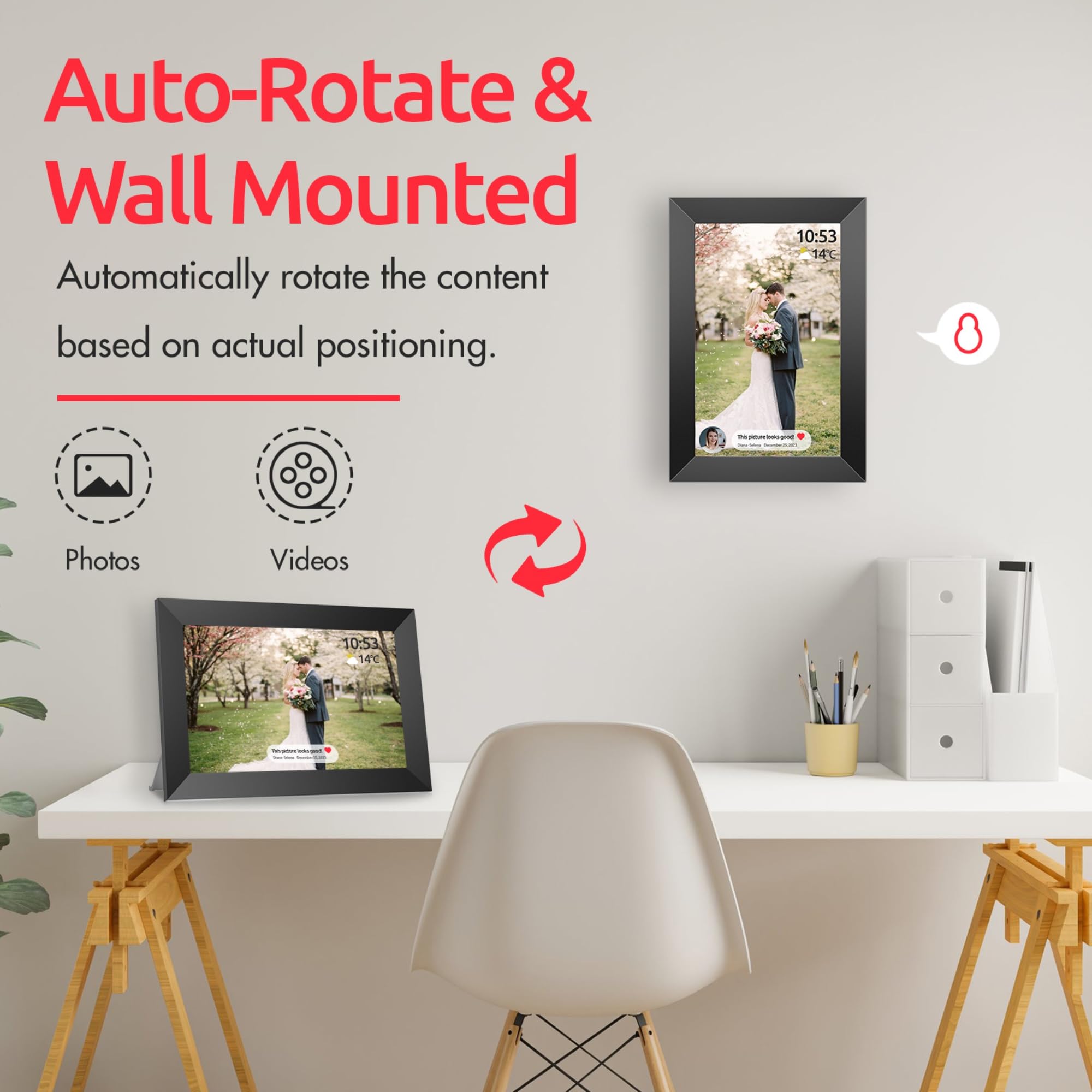 FRAMEO 10.1 inch Digital Photo Frame, 32GB WiFi Digital Frame, 1280x800 IPS LCD Touch Screen, Auto-Rotate, Wall Mounted, Easy Setup, Share Photos & Videos Instantly via Frameo App - Great Gift