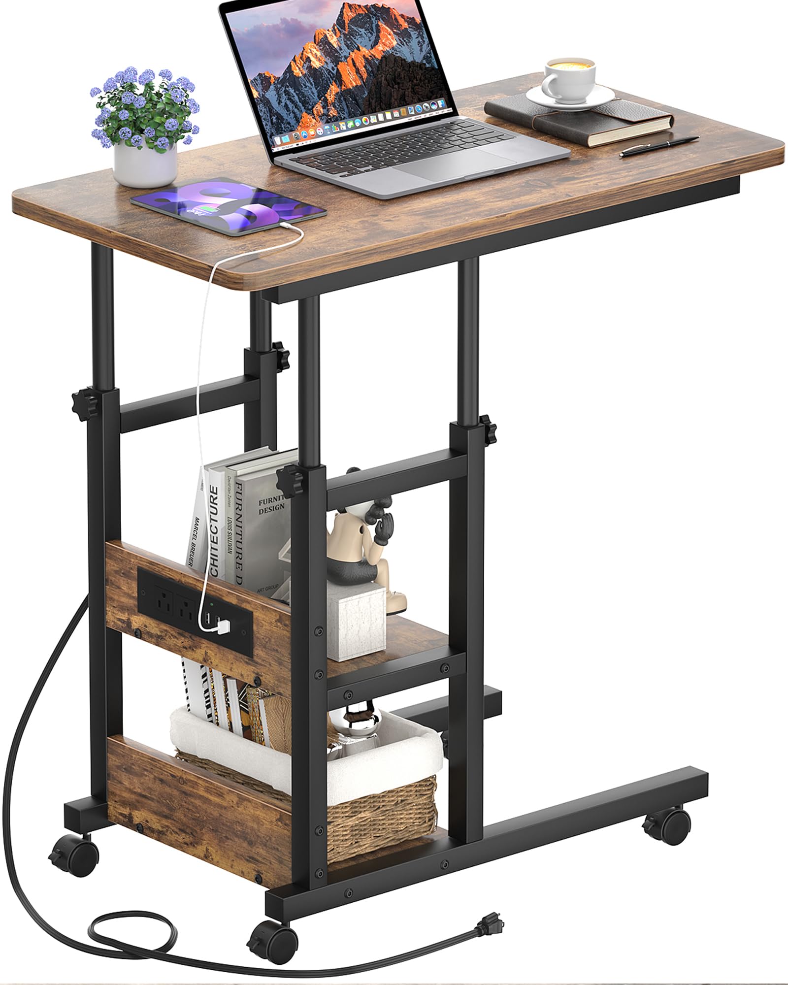 Height Adjustable End Table with Charging Station