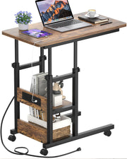 Height Adjustable End Table with Charging Station