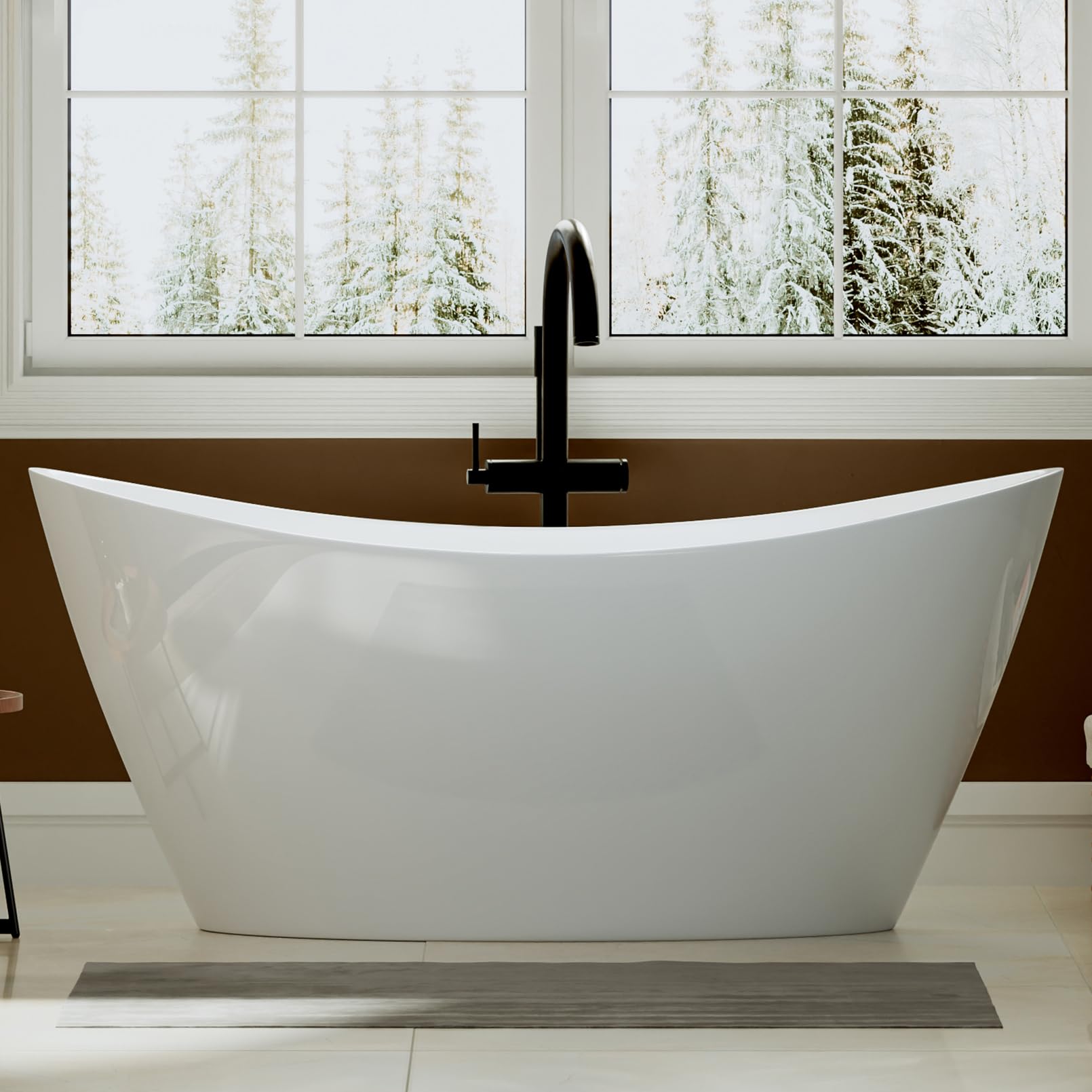 Freestanding Bathtub, Flatbottom Acrylic Soaking Tub, Contemporary Stand Alone Design