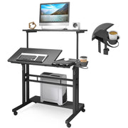 Adjustable Rolling Computer Desk with 3 Desktops, Portable Laptop Table