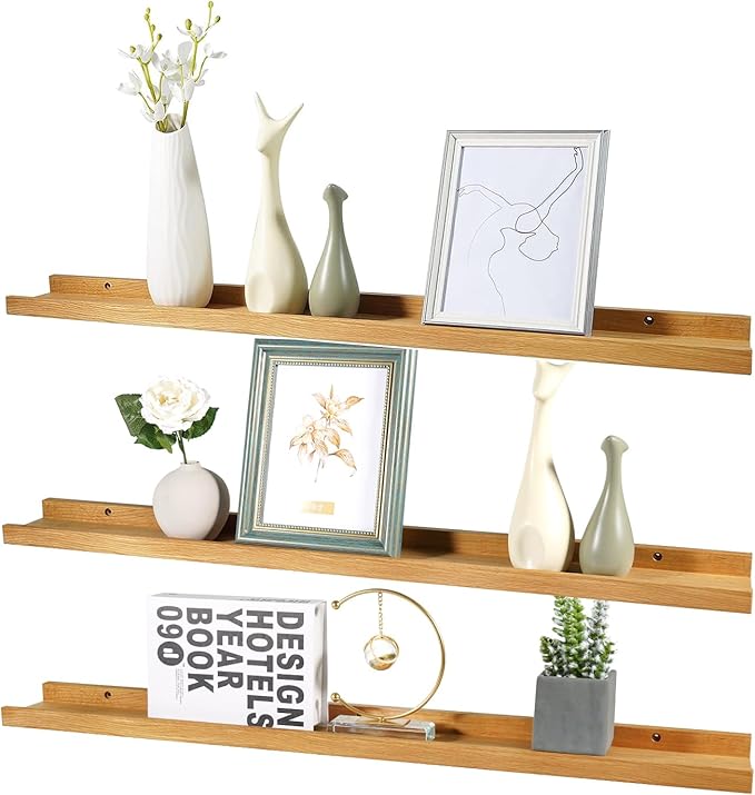 12 Inch Floating Shelves Wall Mounted, Solid Oak Wood Shelf for Decor and Storage