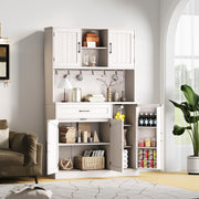 71" Pantry Cabinet, Kitchen Pantry Storage Cabinet with LED Light & Outlet, Kitchen Hutch