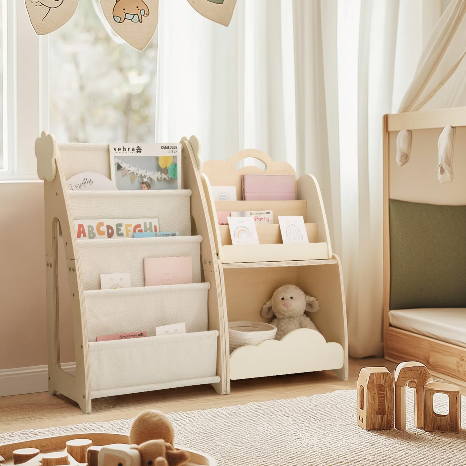 Kids Bookshelf with Storage, 3-Piece Modular Wooden Bookcase Organizer for Nursery