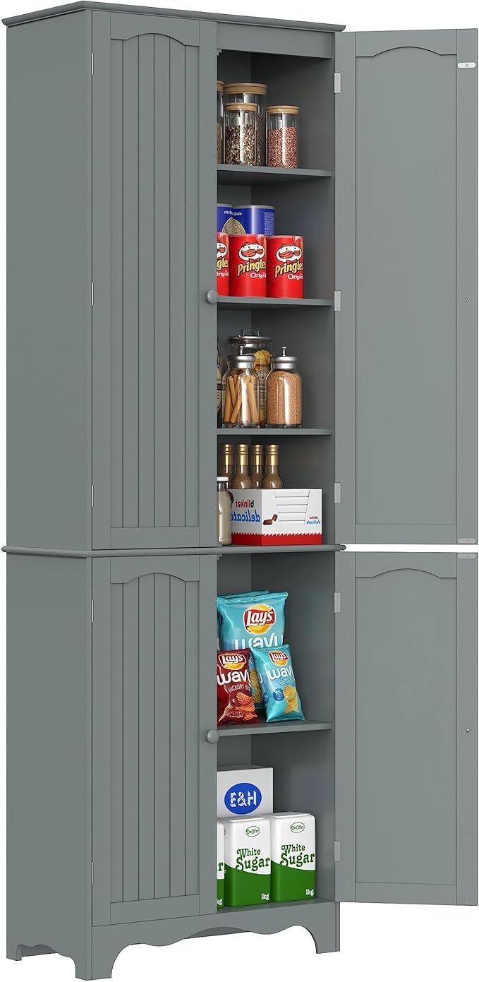 Tall Bathroom Storage Cabinet, 64" Slim Kitchen Pantry with Door Storage, Narrow Wood