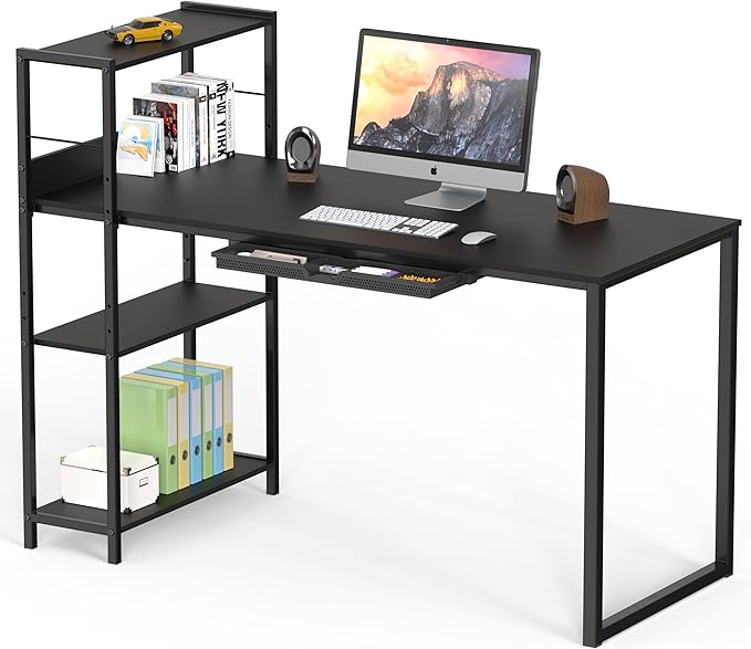 46-Inch Home Office Mission Computer Desk with Side Shelf and Drawer, Black