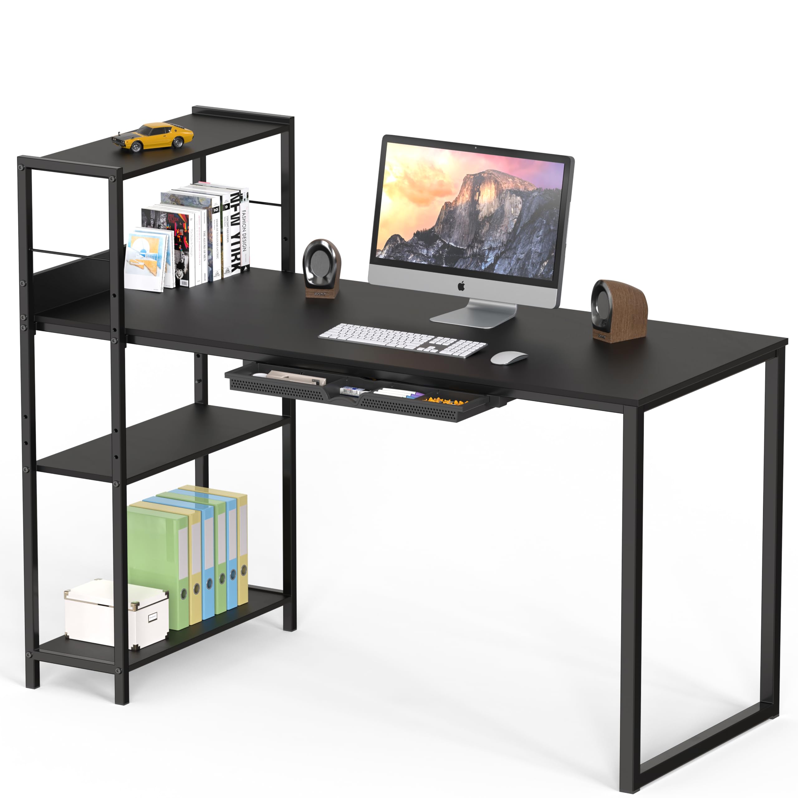 46-Inch Home Office Mission Computer Desk with Side Shelf and Drawer, Black