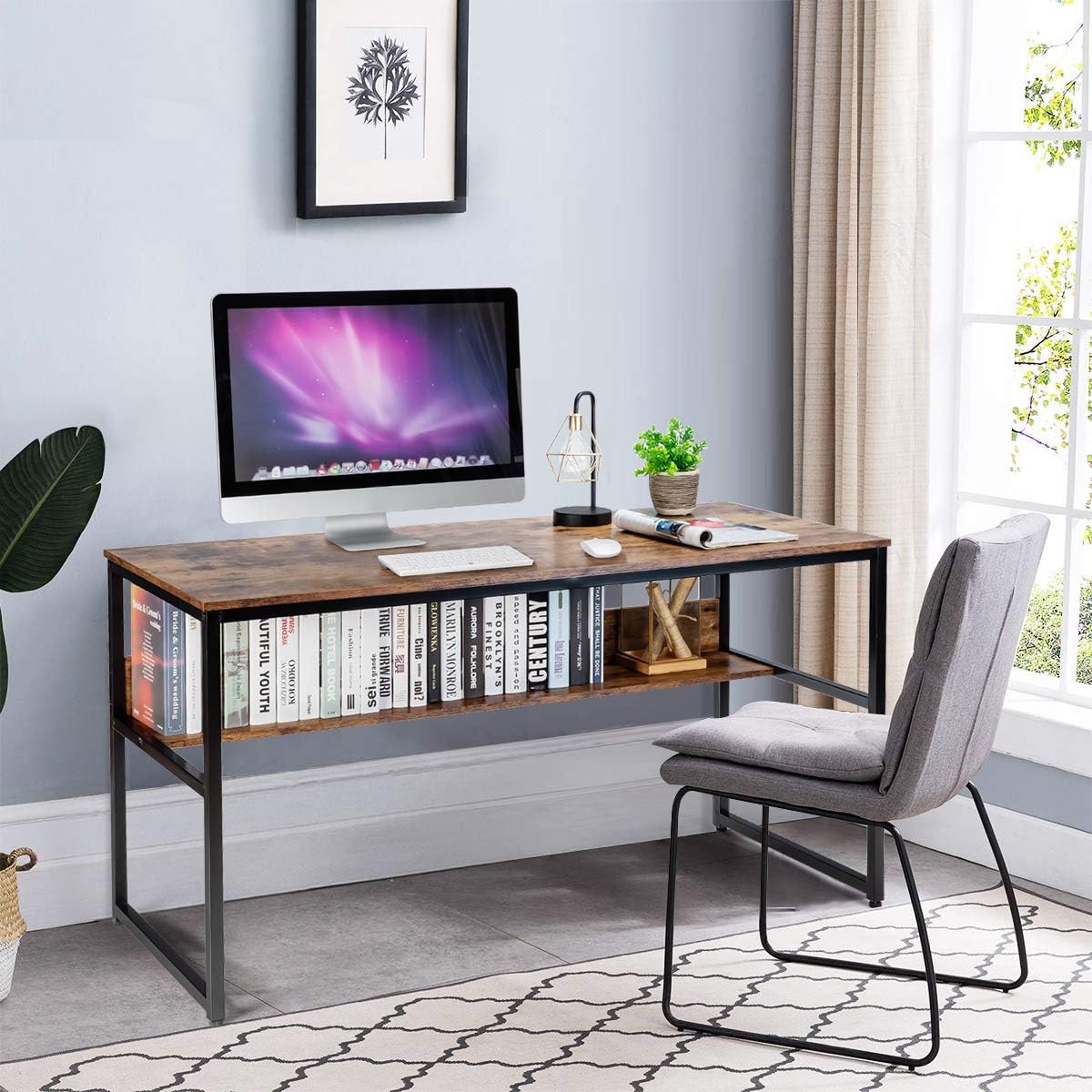 55 Inches Computer Desk with Bookshelf