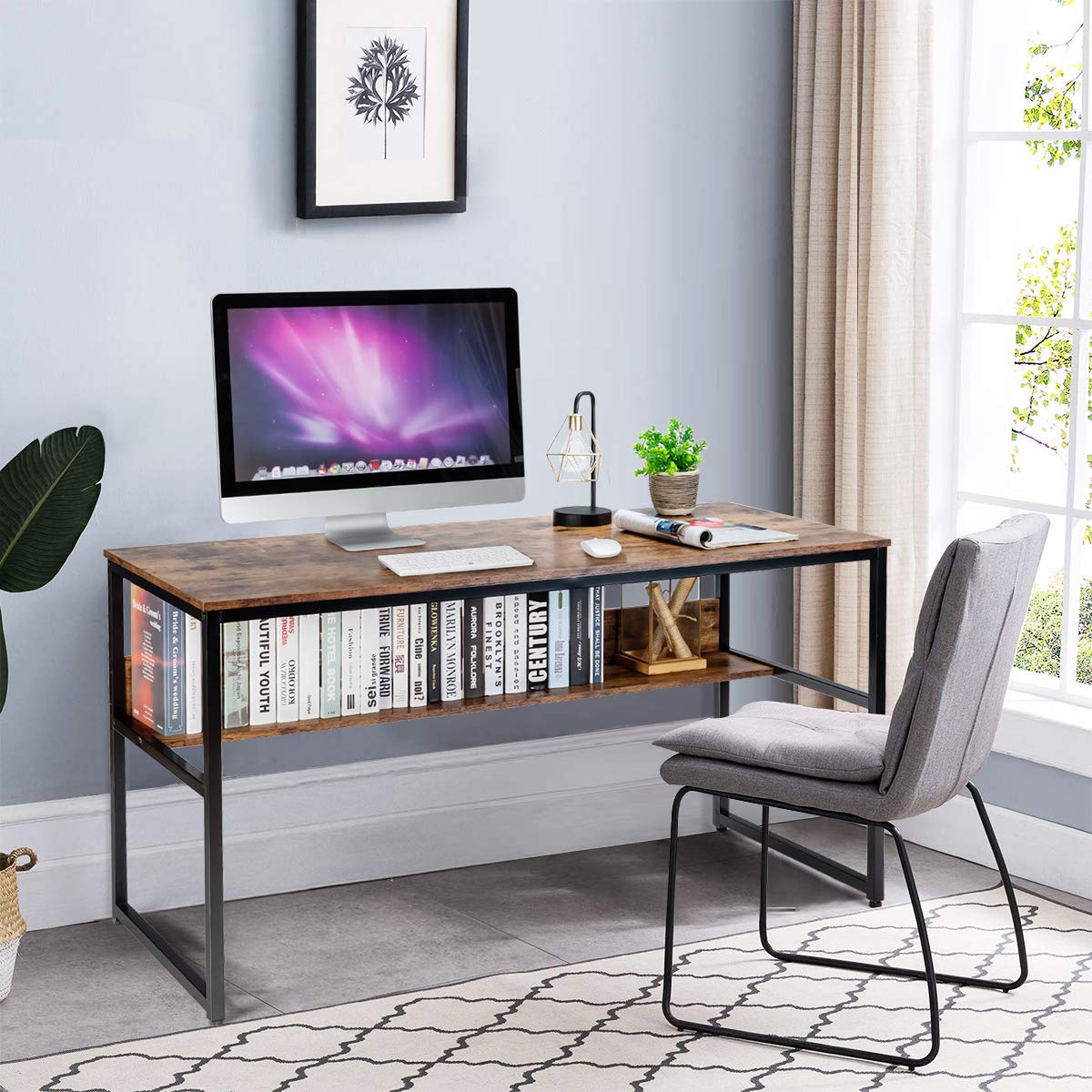 55 Inches Computer Desk with Bookshelf
