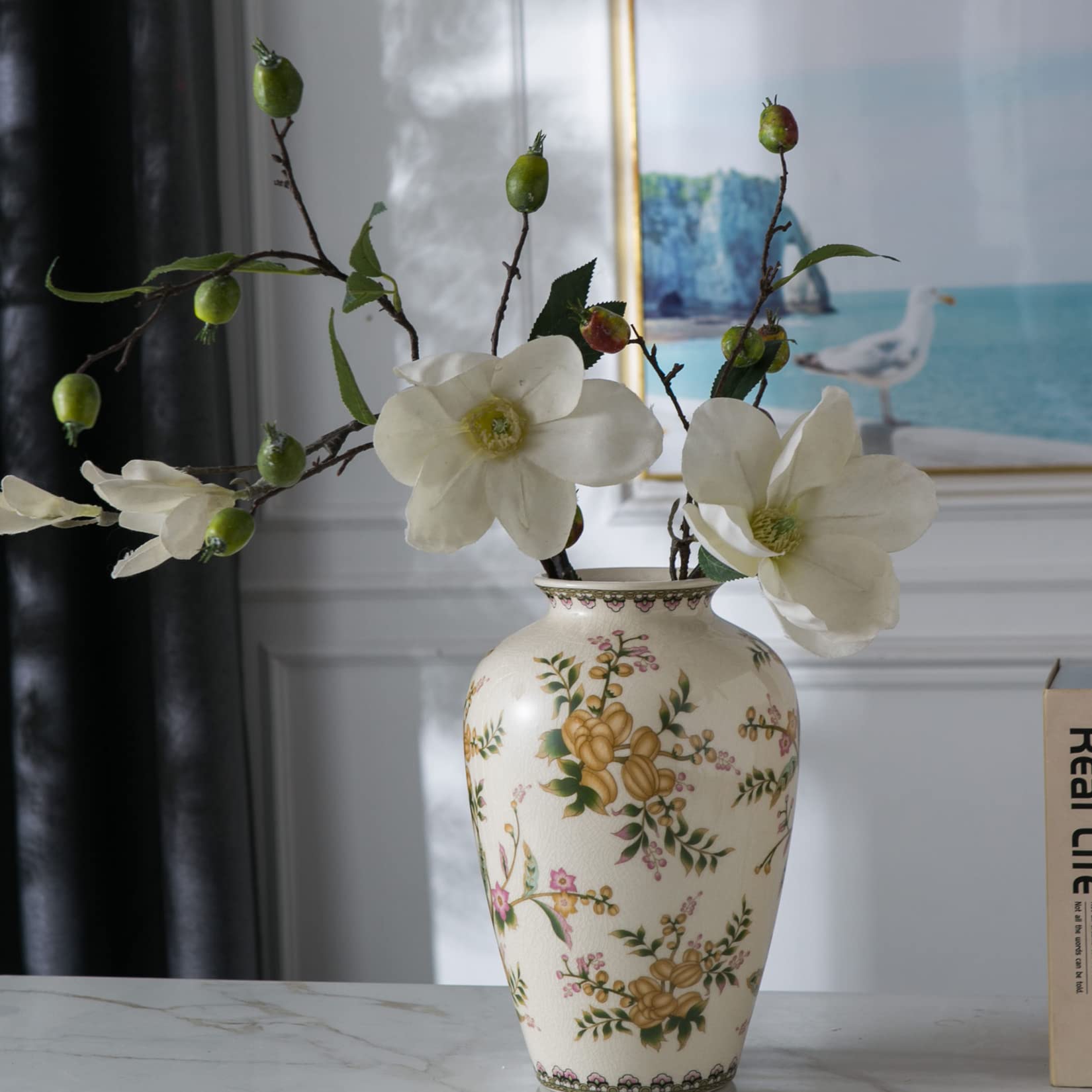 11" China Ceramic Vase Blue and White Chinoiserie Vase Decorative Flower