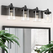 Bathroom Vanity Light, 4 Light Matte Black Light Fixture with Clear Glass Shade