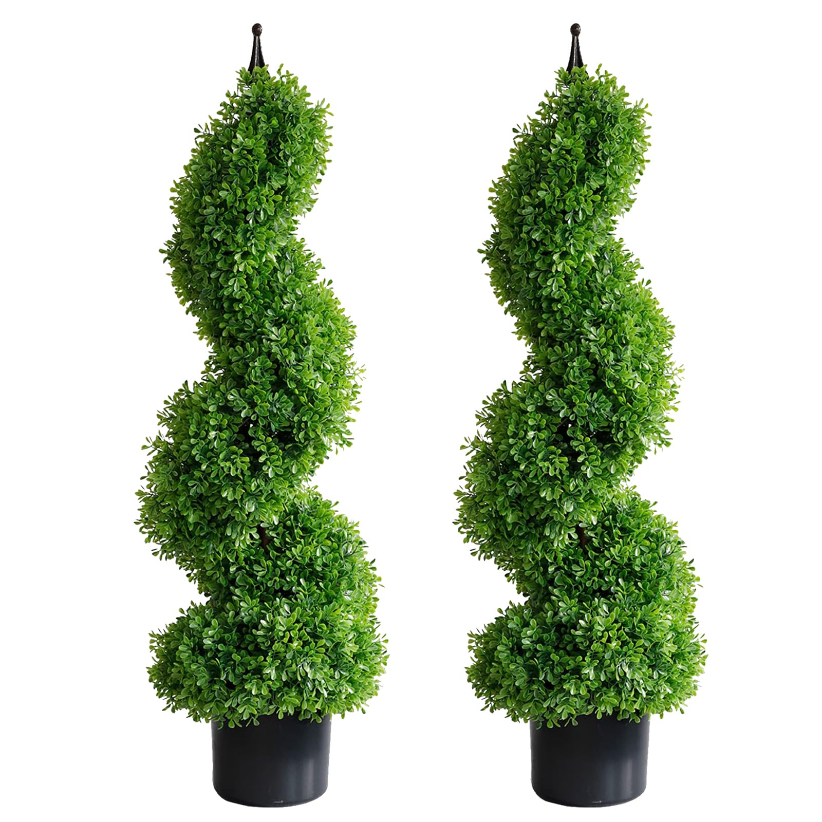 Artificial Topiaries Outdoor Boxwood Topiary Tree, Faux Spiral Topiary Trees 3ft (2 Pieces