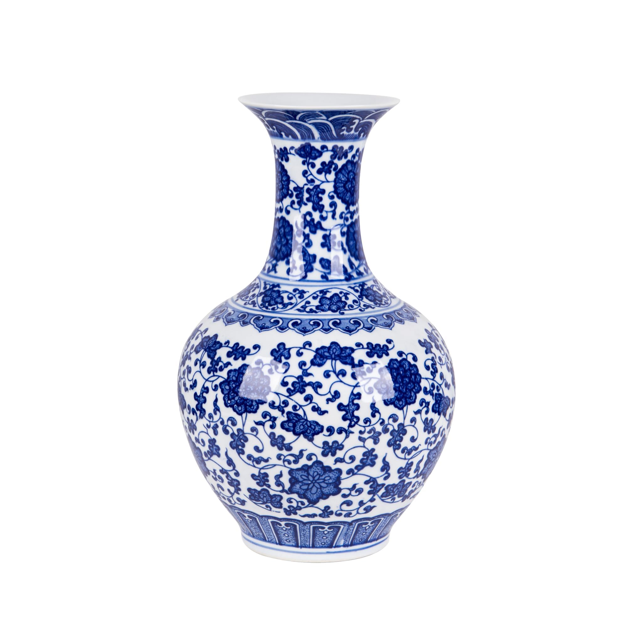 12.4” Classic Blue and White Porcelain Vase, Art Decor Big Vase