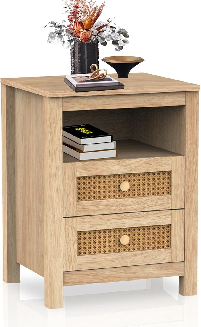 Rattan Dresser for Bedroom, Boho 5 Drawer Dresser with Rattan Drawers