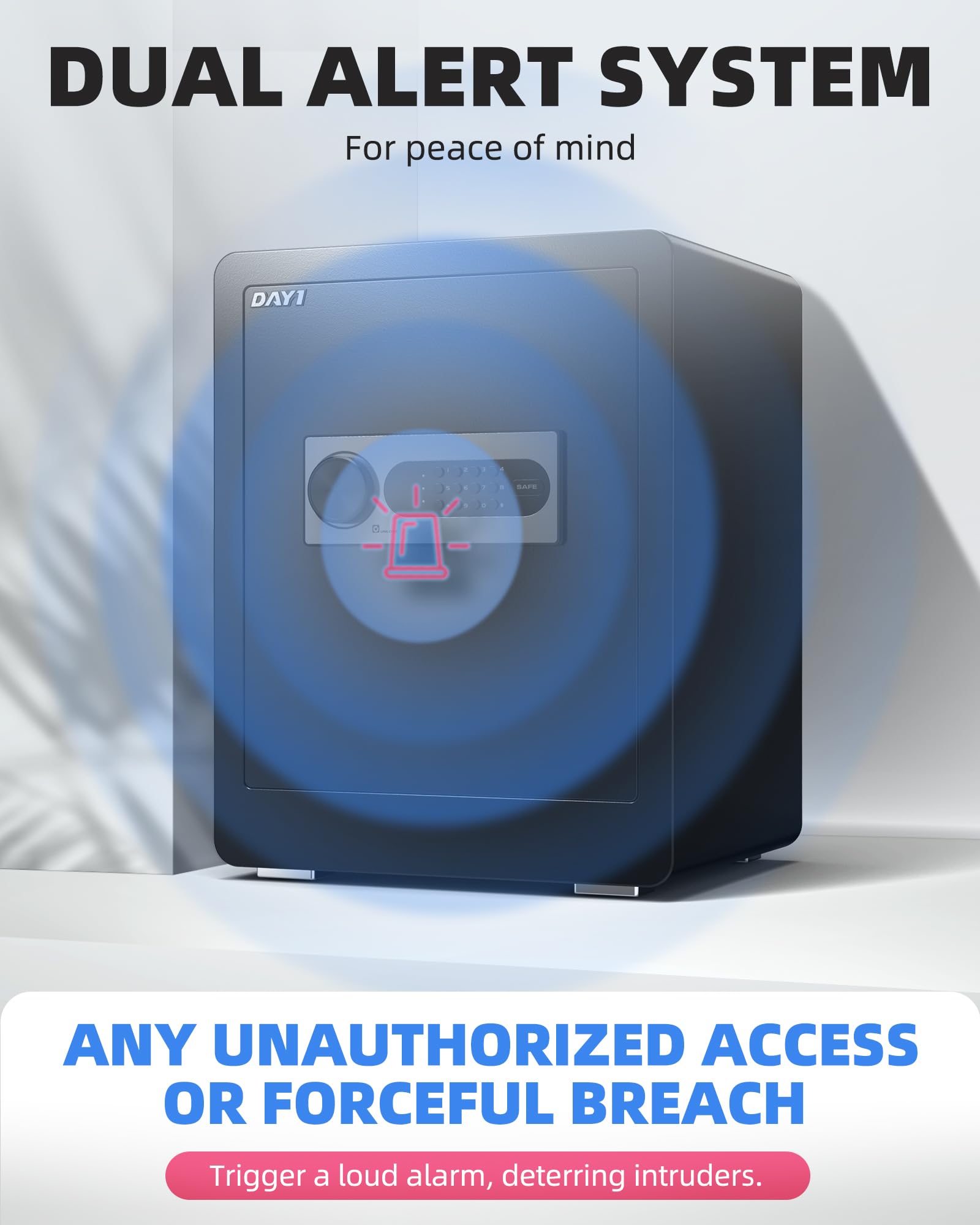 DAYI Safe Box, 2.0 Cubic Feet Home Safe with Fireproof Waterproof Bag, Security Safe Box for Money Cash Valuables, Digital Electronic Keypad, Dual Alarm System, Removable Shelf - D-45