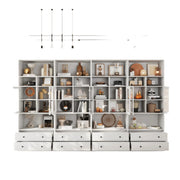 78.8" Classic Book Shelf with Drawers, White Pantries with Doors and Shelves