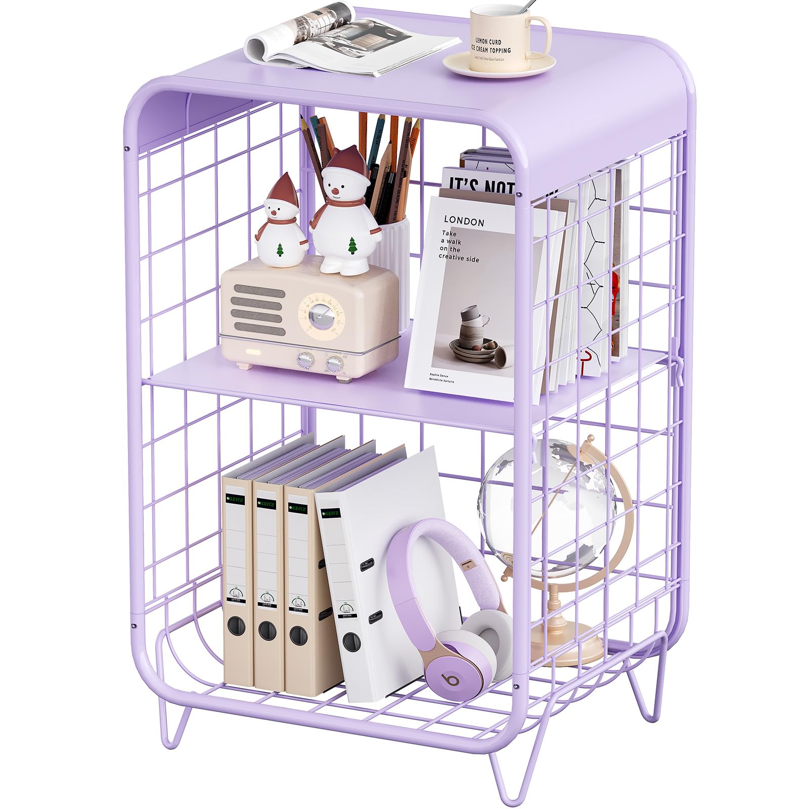 Cute Nightstand, 3 Tier Metal Side Table With Storage,living room