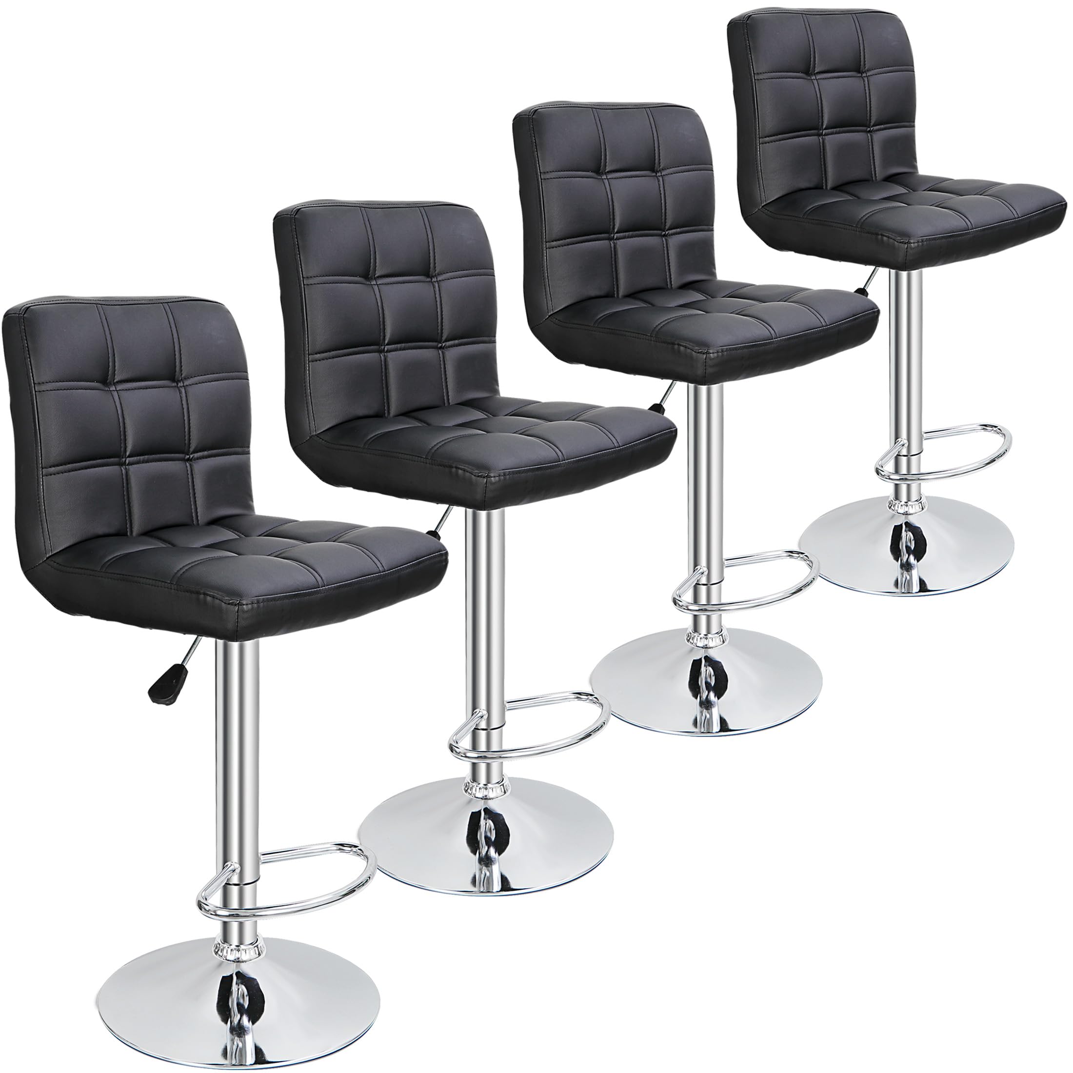 4 Adjustable Swivel Barstools, Modern PU Leather Kitchen Counter Bar Stools