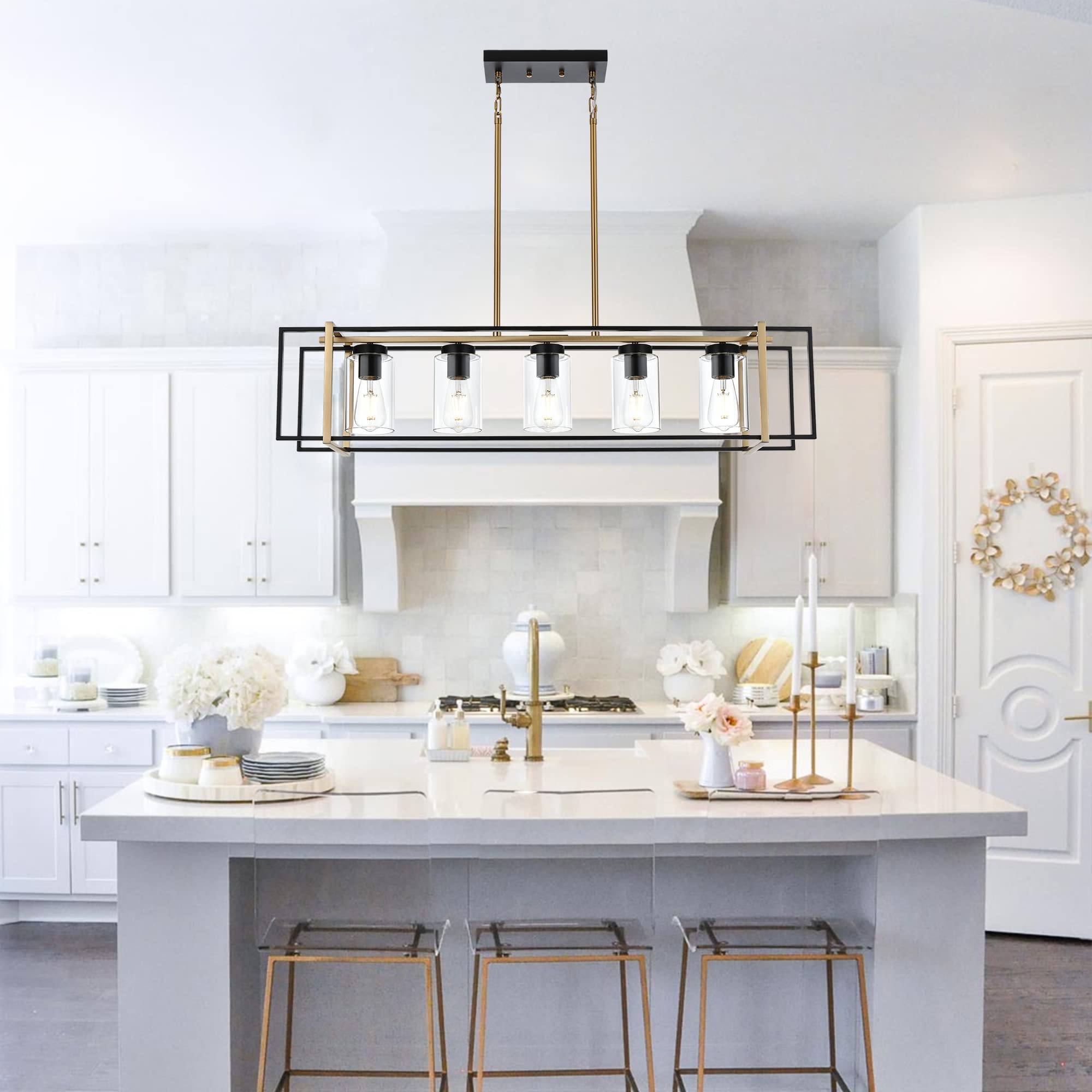 Large Pendant Lights Kitchen Island 5 Lights Dining Room Light Fixture Farmhouse