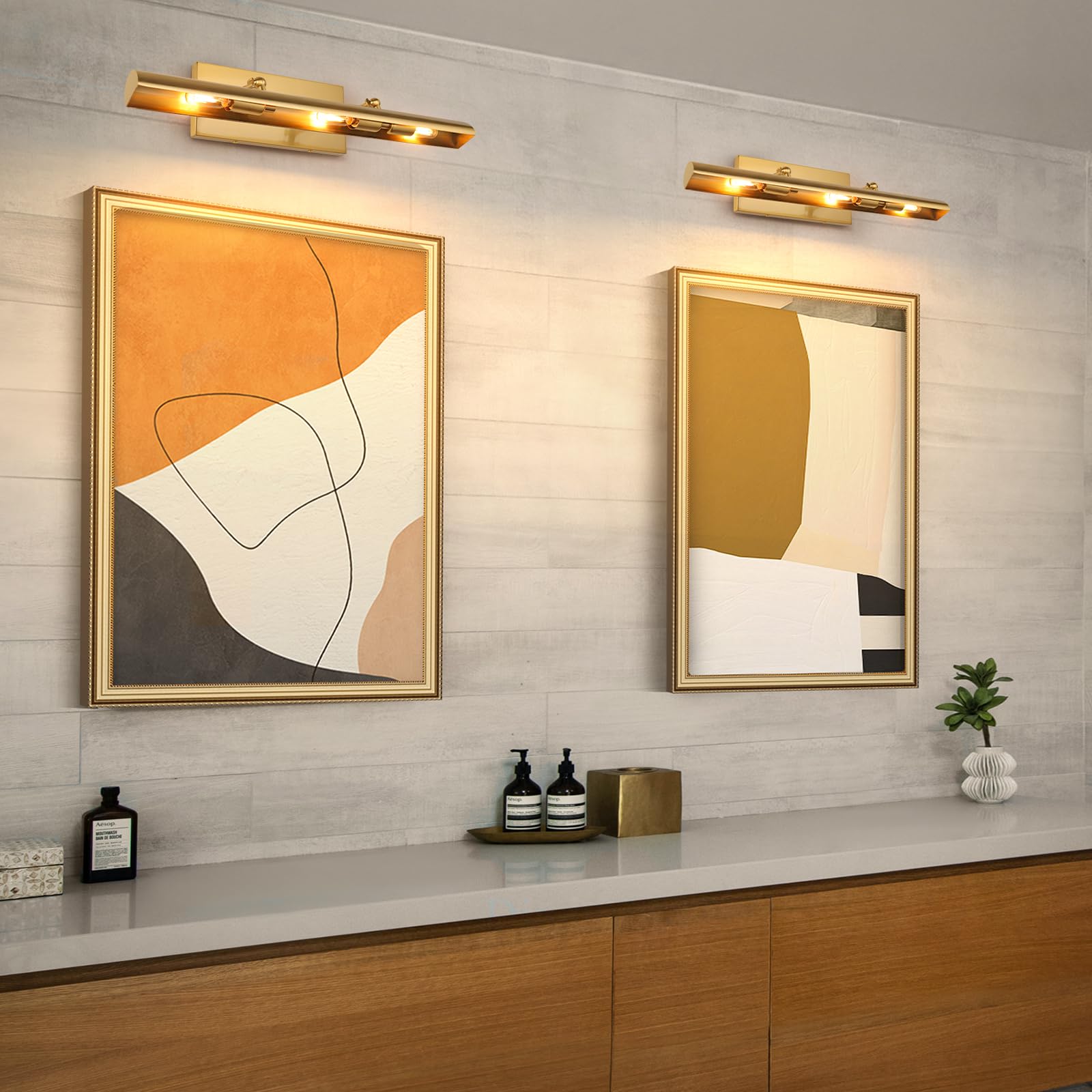 Lights for Wall Hardwired, 24" Gold Wall Lights for Pictures,3-Light 2700k,Non-Dimmable