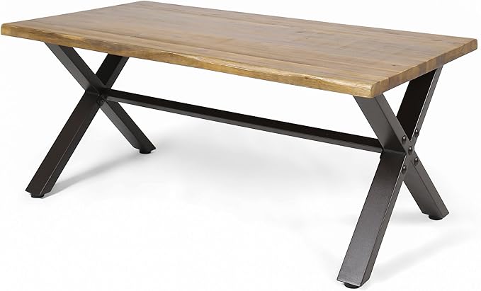 Carlisle Outdoor Acacia Wood Coffee Table, Sandblast/Rustic Metal