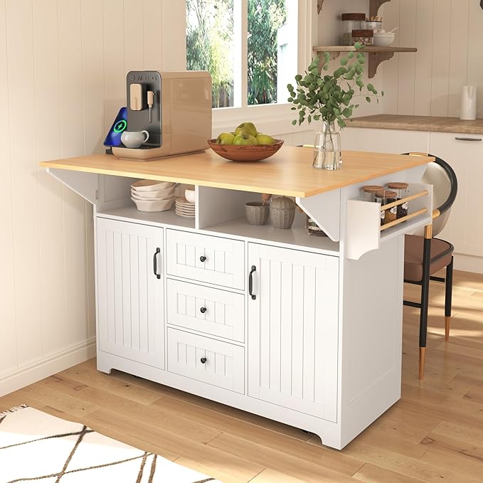 Kitchen Island Cart with 2 Drop Leaf, Mobile Kitchen Island with Storage Cabinet