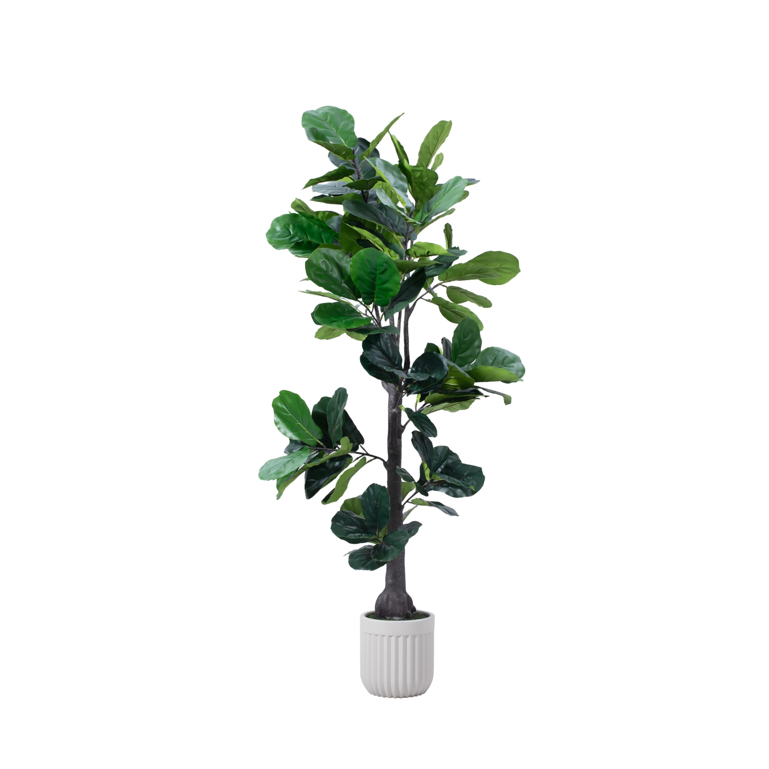 Artificial Fiddle Leaf Fig Tree, 7FT Fake Ficus lyrata Silk Trees with White Tall Planter