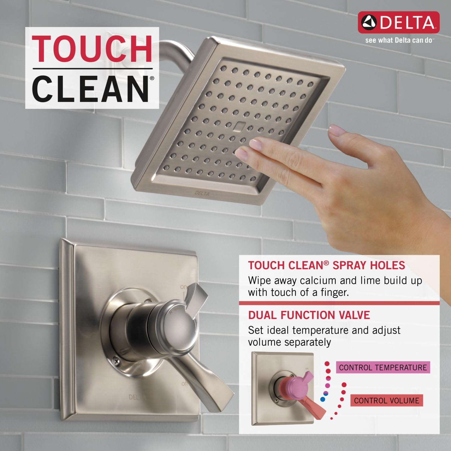 Delta Faucet Dryden 17 Series Dual-Function Shower Trim Kit with Single-Spray Touch-Clean Shower Head, Polished Nickel T17251-PN (Valve Not Included)