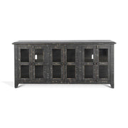 TV Media Entertainment Console with Shelves, 70 Inch Rustic, Black and Clear