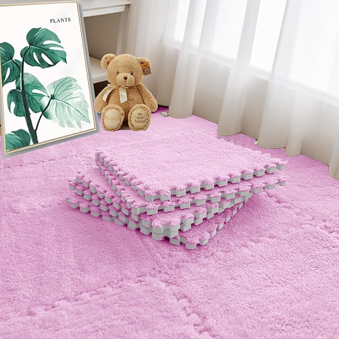 16pcs 0.6" Thickened Interlocking Tile Mats,Fluffy Shaggy Soft EVA Foam Area Rug