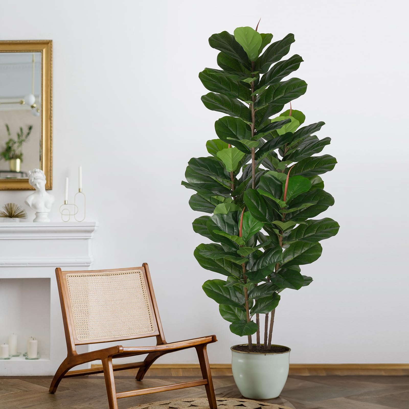 Faux Fiddle Leaf Fig Tree 6 FT - Artificial Ficus Tree with Tall Artificial Plants 69 Fiddle Leaves