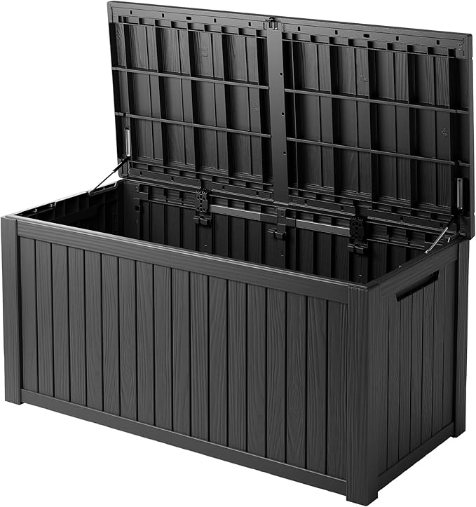 260 Gallon Double-Wall Resin Deck Box - Lockable Waterproof Outdoor Storage Box
