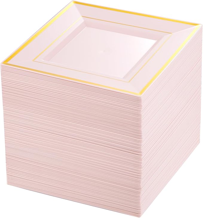 100PCS Gold Square Plastic Plates - 6inch Disposable Dessert/Cake Plates
