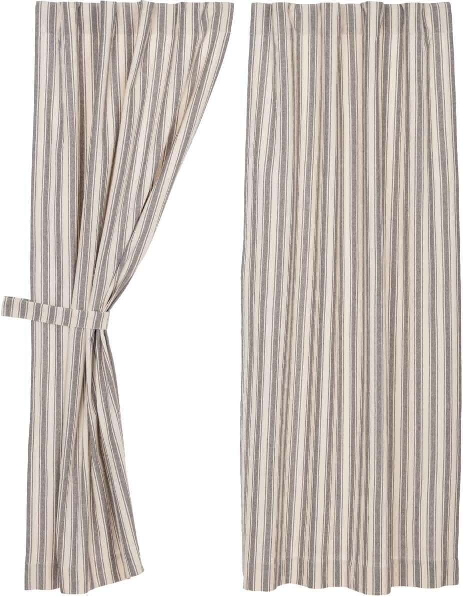 Market Place Gray Ticking Stripe Panel Curtains, Set of 2, 63" L x 36"