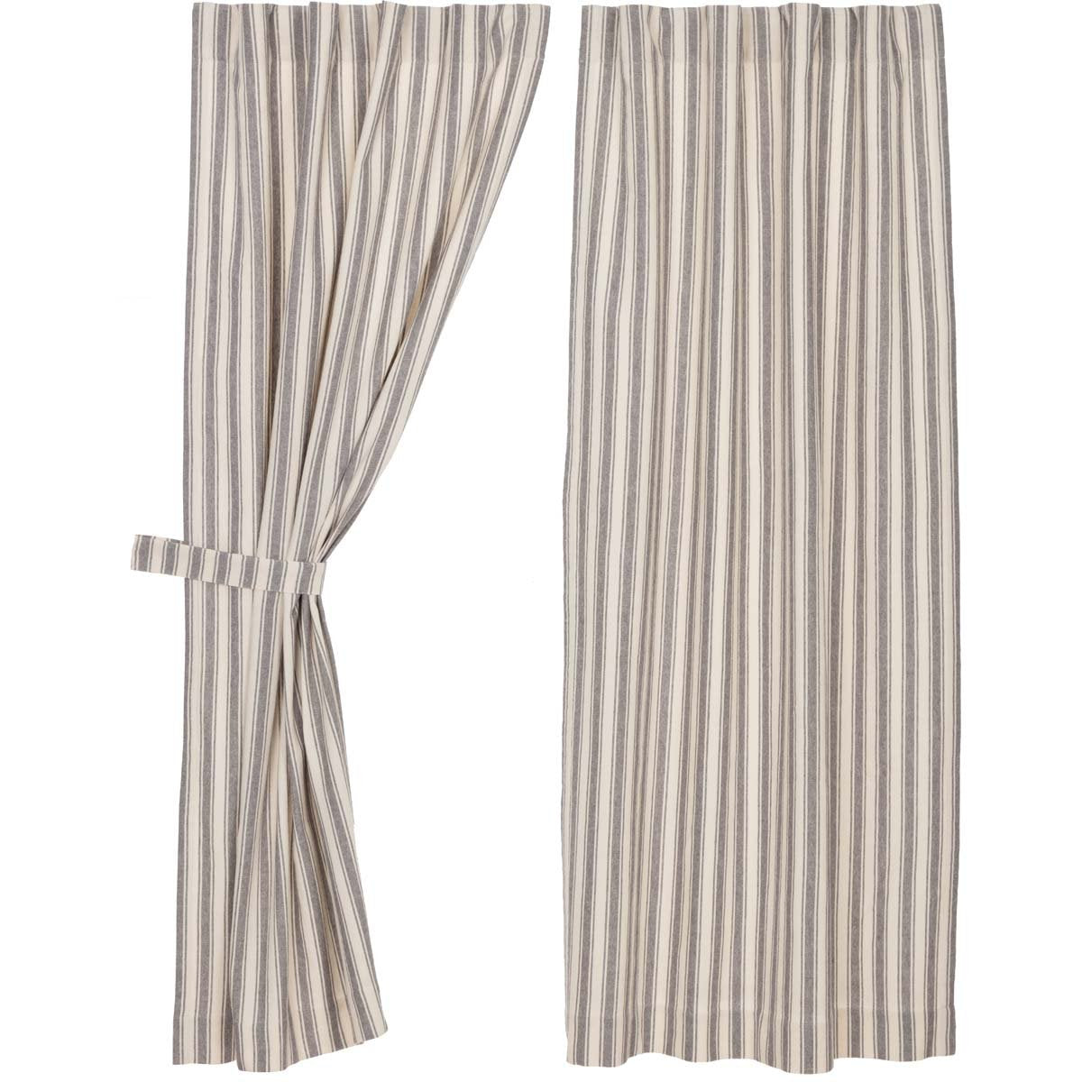 Market Place Gray Ticking Stripe Panel Curtains, Set of 2, 63" L x 36"