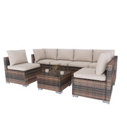 7 Piece Outdoor Patio Sectional Sofa Set, All-Weather Wicker Patio Furniture Set