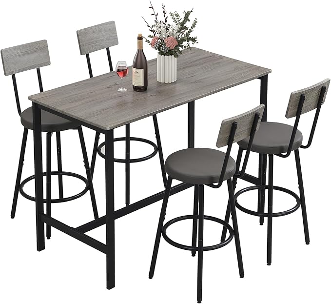 Dining Table Set for 4, 5-Piece Bar Table Set, Kitchen Table and Chairs