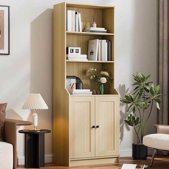 75" Tall Book Shelf and Bookcase with 2 Doors