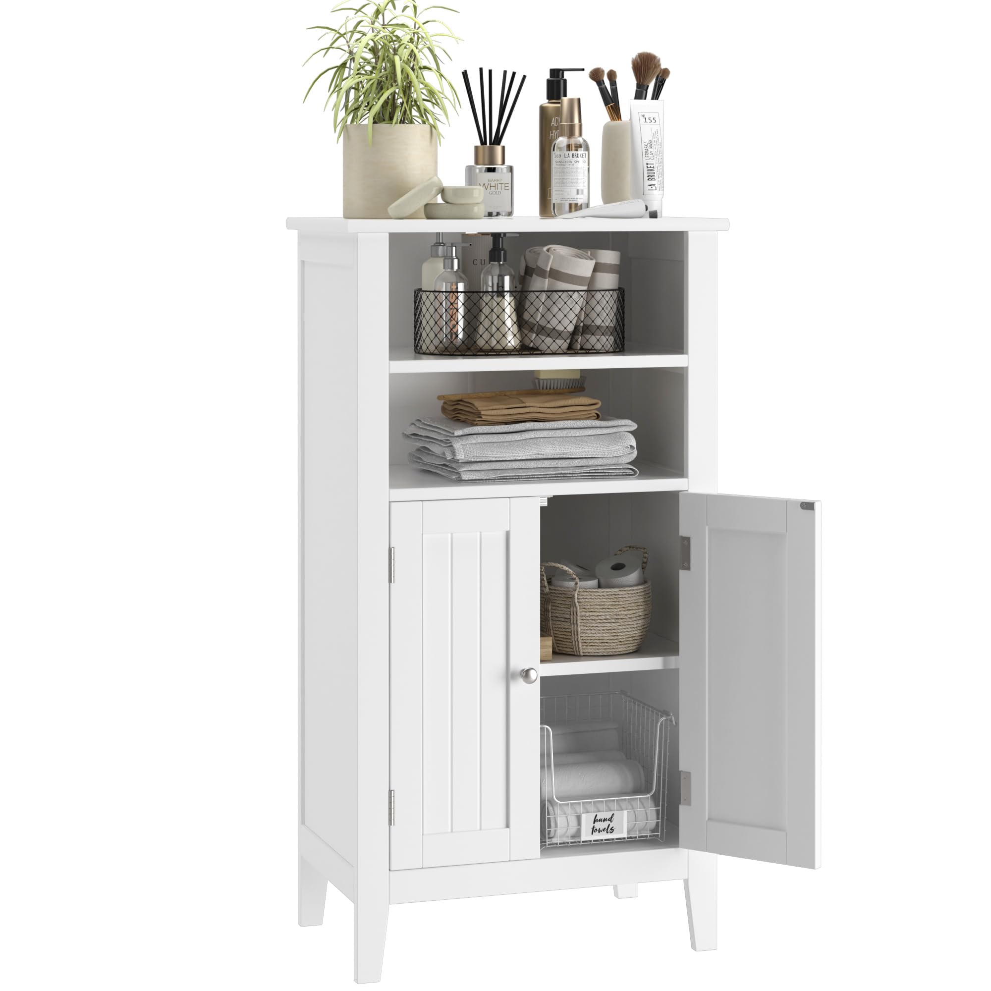 Wooden Floor Cabinet, Bathroom Storage Cabinet with 2 Doors and Adjustbale Shelf