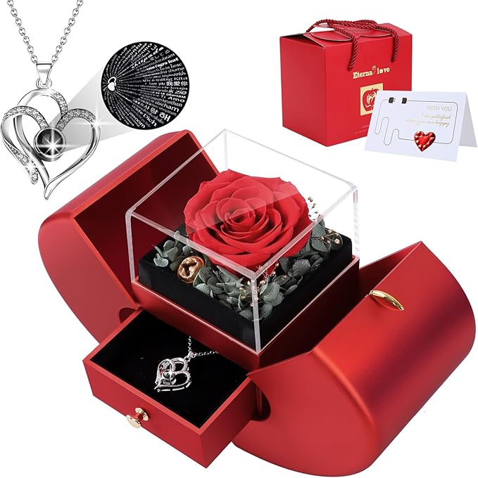 nadong Preserved White Rose Gift Box with I Love You Necklace 100 Languages, Gifts for Her Mom Wife Women Sister Grandma Girlfriend