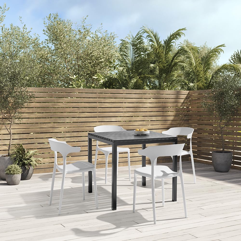 Plastic Outdoor Dining Table with Metal Legs, Weather Resistance