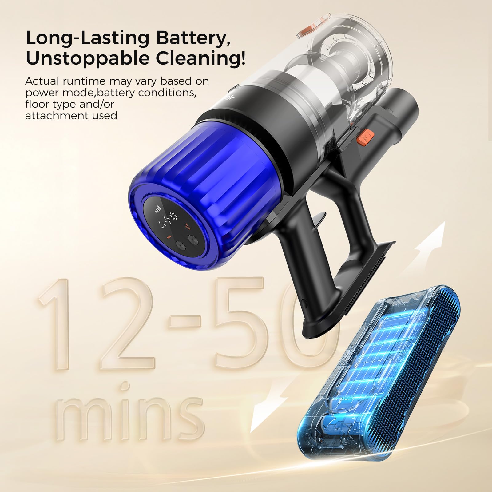 Teendow Cordless Vacuum Cleaner, 500W 50 Minutes Runtime Stick Vacuum for Pet Hair, Powerful Suction, Rechargeable, Lightweight, Handheld Vacuum Versatile for Carpet, Hard Floor (Starry Gray)