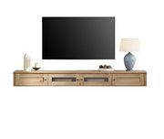 TV Shelf for TVs up to 80 Inch, Wooden TV Stand with Charging Station