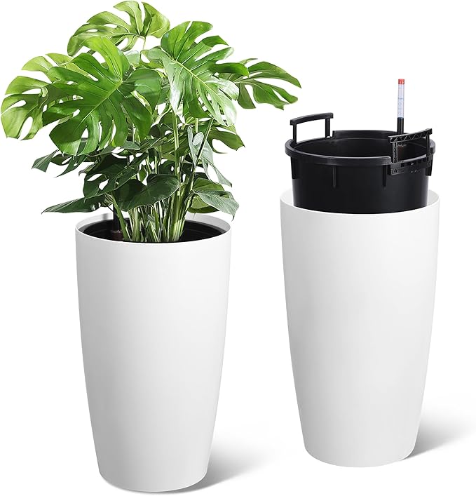 22" Tall Round Planter Set of 2, Self Watering Pots for Indoor Plants, Large Flower
