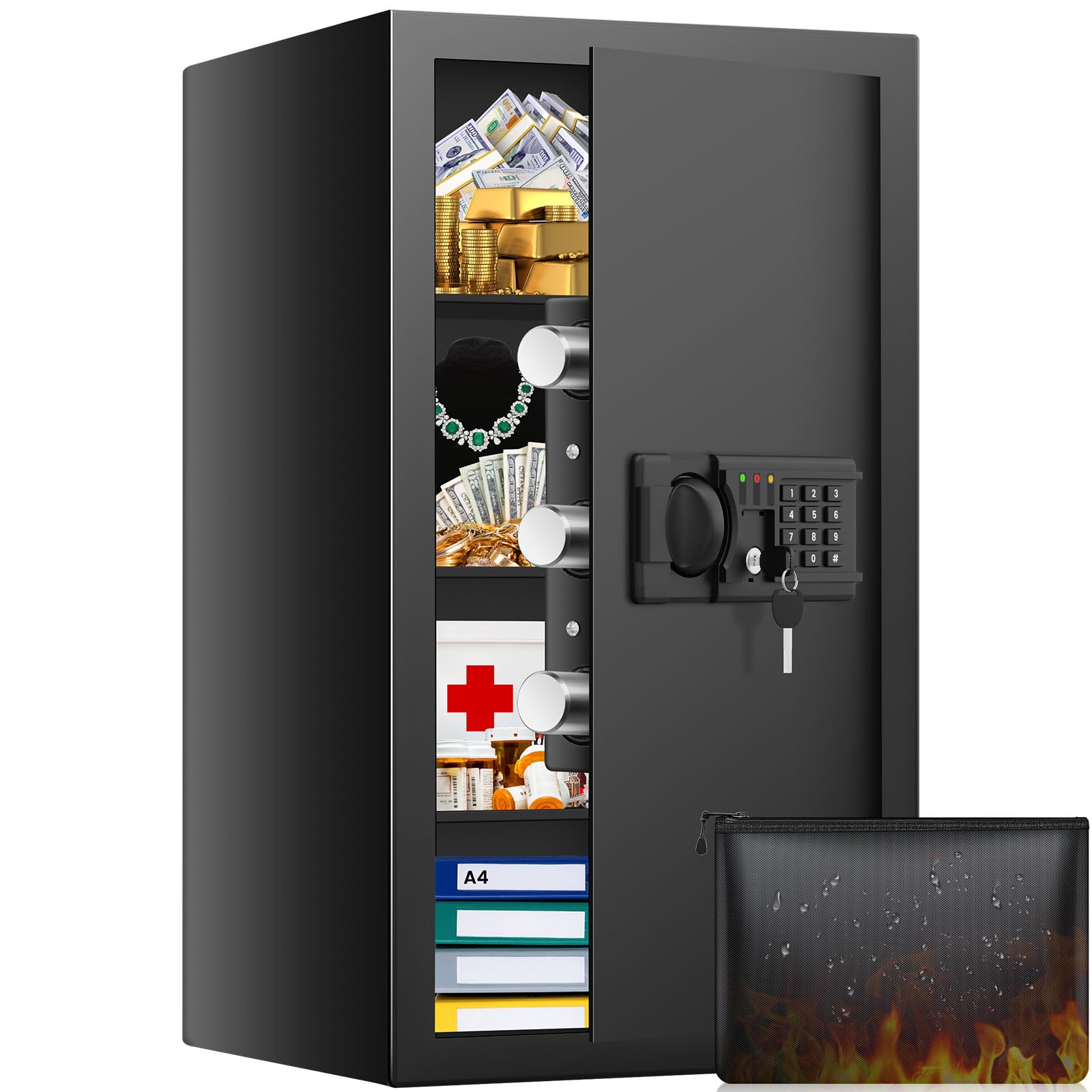 4.3 Cub Large Fireproof Safe for Home, Digital Security Safe Box Fireproof Waterproof