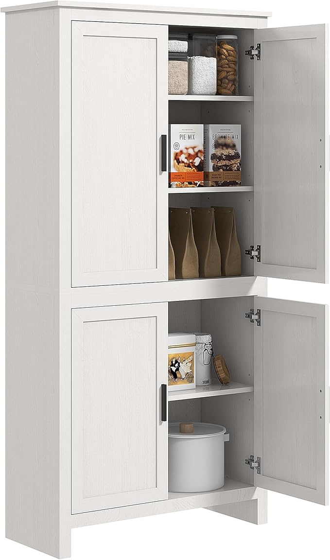 64" Kitchen Pantry Cabinet, Freestanding Storage Cabinet with 4 Doors