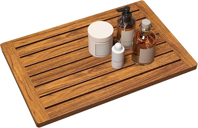 Teak Shower Mat, 32"x18" Wood Bath Mat Non-Slip Bathroom Mat Teak Bath