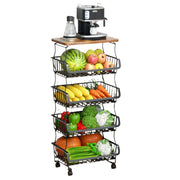 Kitchen, 5 Tier Stackable Fruit Vegetable Storage Baskets with Wheels, Metal Wire