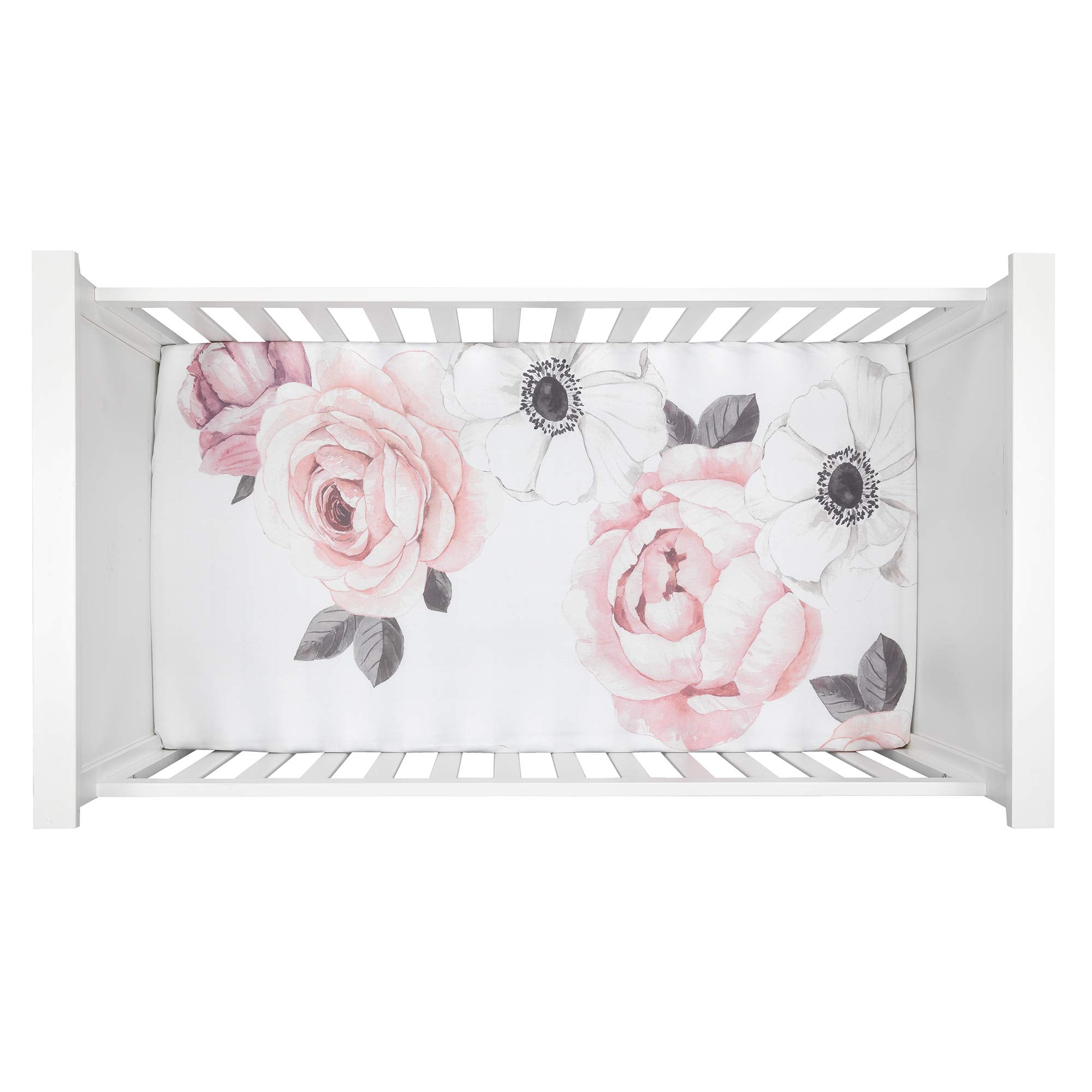 Floral Garden Watercolor/Pink Linen 5-Piece Baby Crib, Baby Bedding