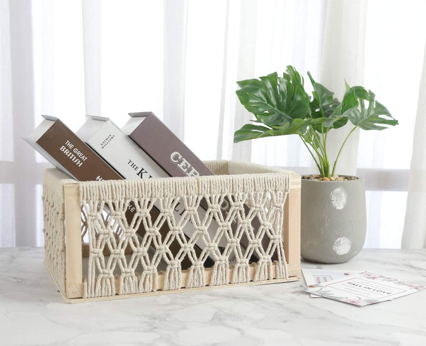 Macrame Baskets for Storage Set of 3, White Decorative Storage Bin for Living Room